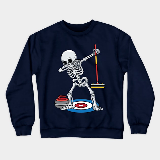 Curling Player ice Sports Dabbing Skeleton Curling Halloween Crewneck Sweatshirt by UNXart